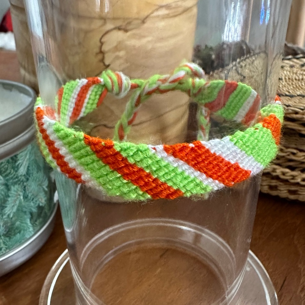 Orange, green, white friendship bracelet